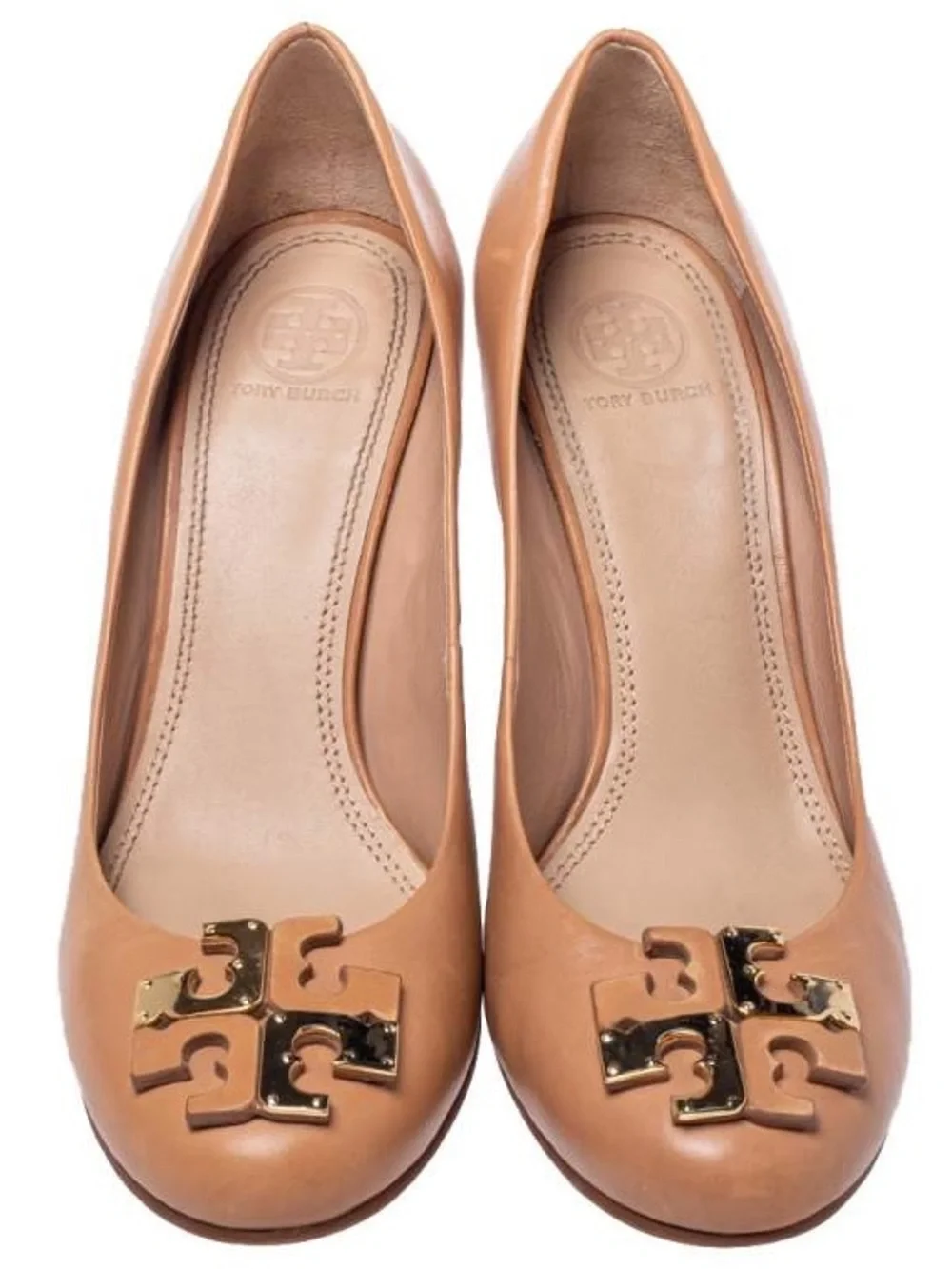 Tory Burch Brown Leather Lowell Wedge Pumps | Size 8